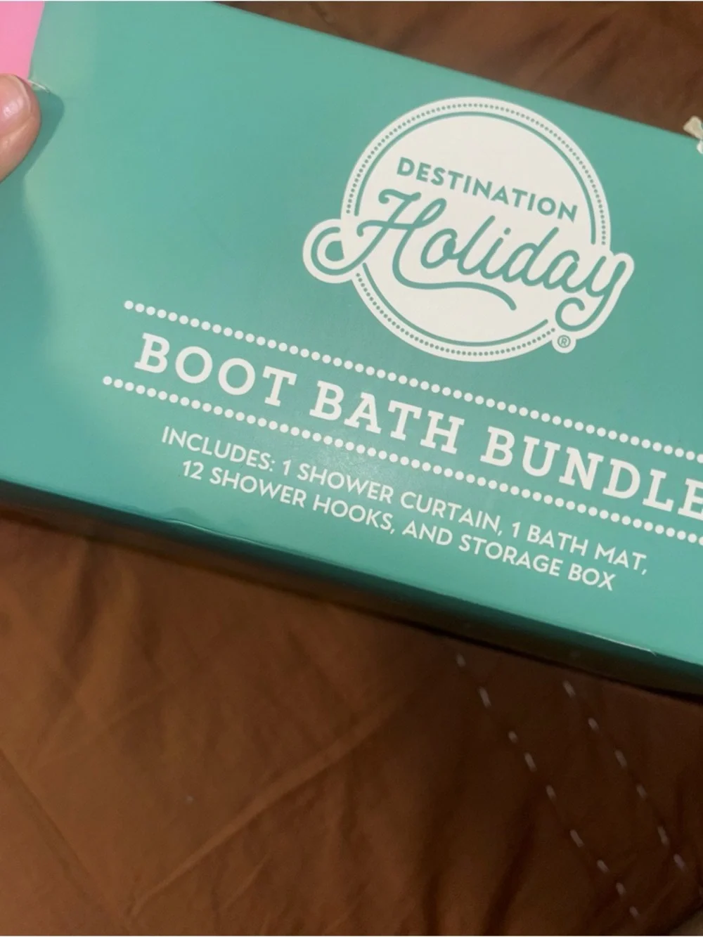 Destination Holiday Bath Bundle boho bath curtain , storage box